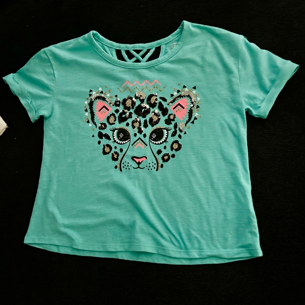 Mint Green Short Sleeve Tee with Animal Face Design